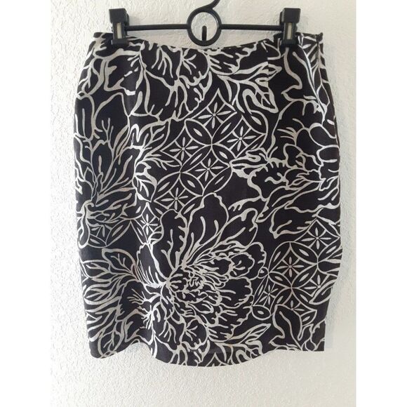 Silk Club Collection Women's Skirt size 8 Brown/White Linen Blend Pencil - Picture 1 of 6